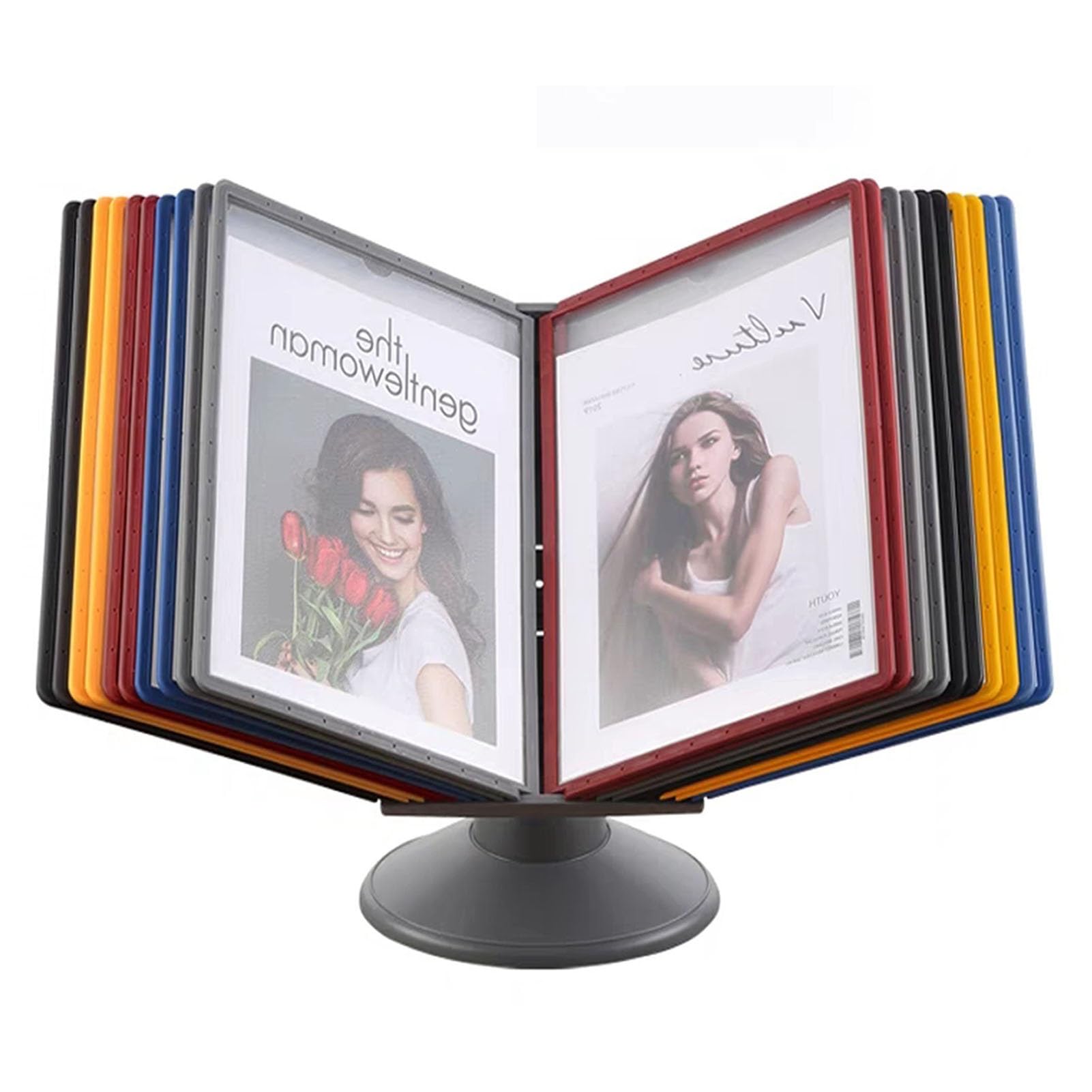 PAUANI Desk Reference Organizer - Desktop Flip Display Folder, 20 Double-Sided Display Pockets, Adjustable Desk Flip File Holder, Desk Organizer Rack, for Office/Home Display and Storage A4 Documents