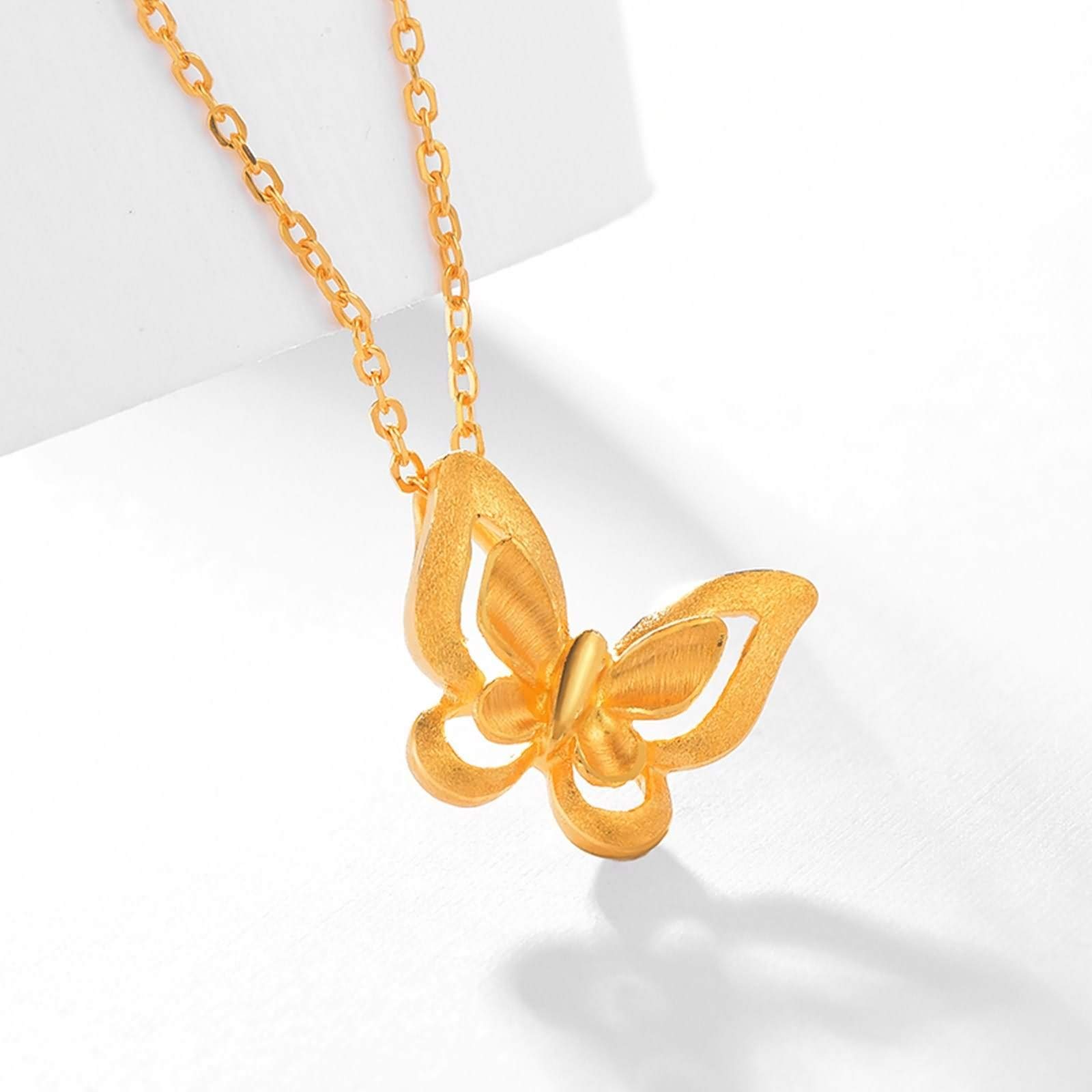 18 Karat Gelbgold Damen-Schmetterlings-Halskette, Hochzeits-Halskette für Bräute