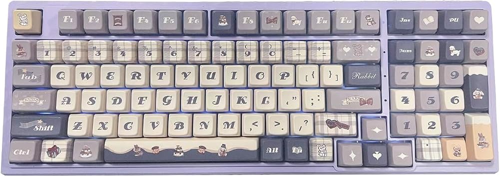 PBT Alice Rabbit Theme Key Cap Set, 141 Keys, Wired, Mechanical, Gateron MX Switch, MDA Height