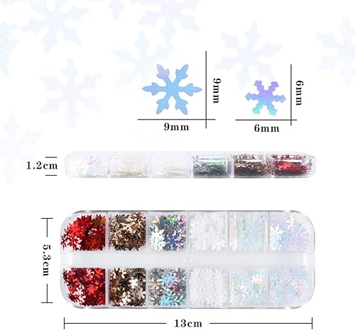 Miniatura 5 de 12 rejillas de copos de nieve para arte de uñas con purpurina para Navidad, copos de nieve, lentejuelas de uñas, calcomanías de uñas brillantes 3D,