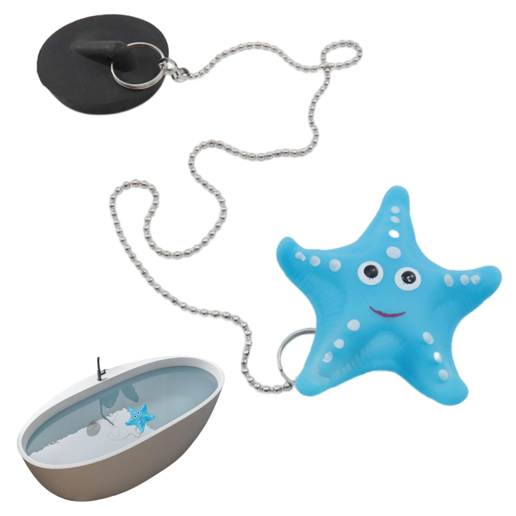 Monetais Starfish Shape Bath Plug And Chain Universal Sink Plug Rubber Star Fish Floating Bath Tub Stopper For Bathroom Kitchen Washbasin
