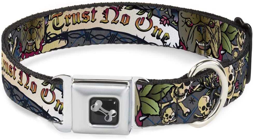 Buckle-Down Dog Collar Seatbelt Buckle Trust No One Gray, 1" Wide - Fits 11-17" Neck - Medium (DC-W32003-M)
