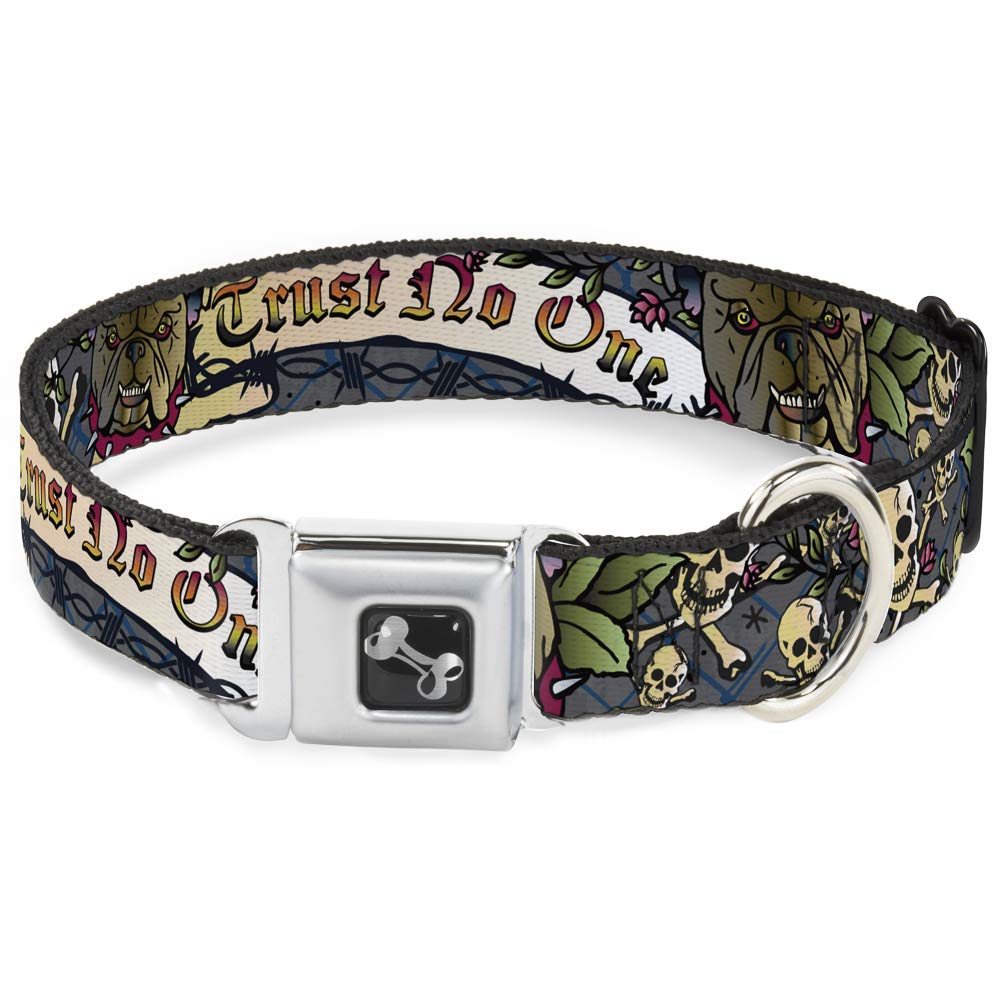Buckle-Down Dog Collar Seatbelt Buckle Trust No One Gray, 1" Wide - Fits 11-17" Neck - Medium (DC-W32003-M)