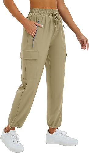 FARUNGS Pantalones cargo de secado rápido, ligeros, tácticos, con 5 bolsillos, para mujer, cintura elástica y resistentes al agua