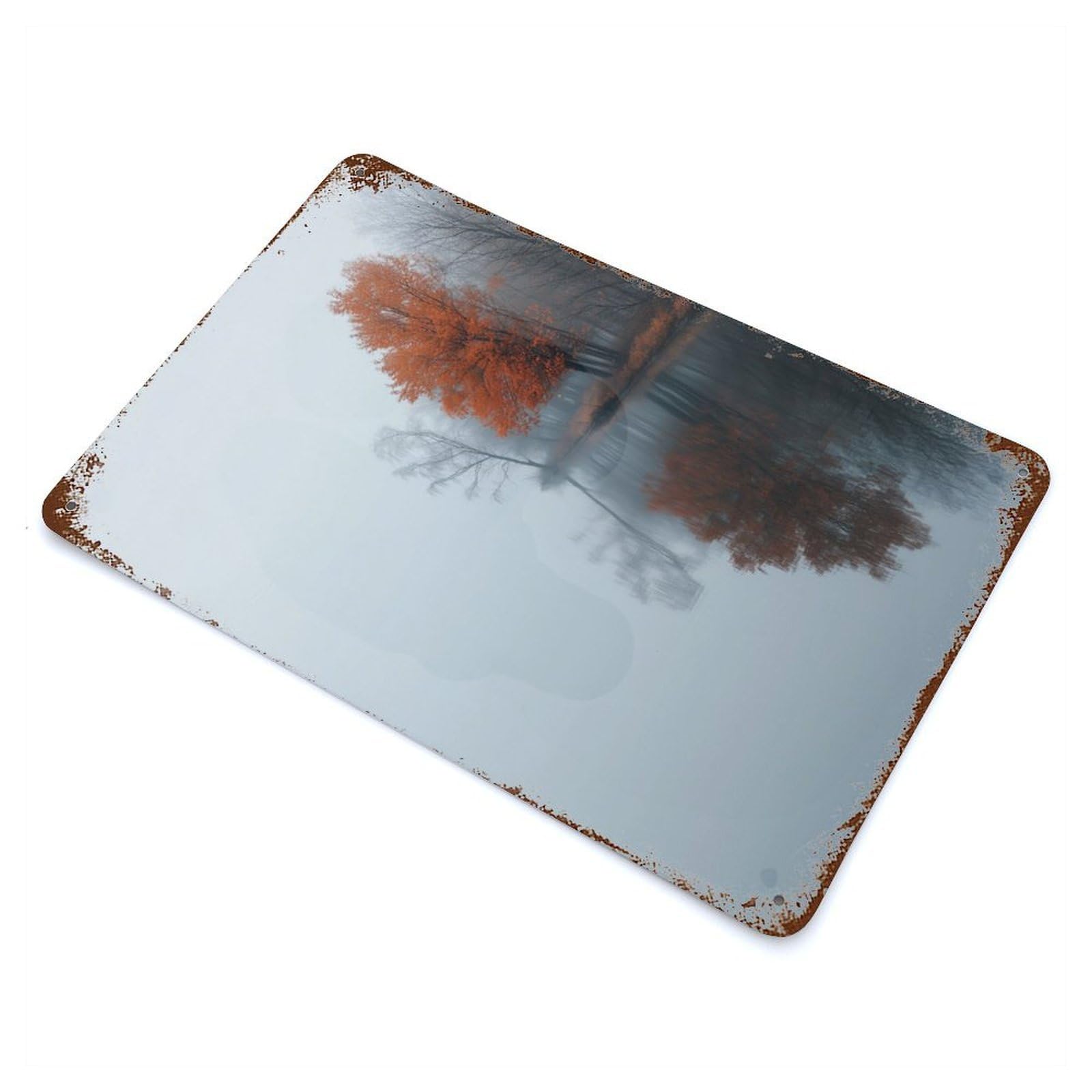 Misty Autumn Lake Retro Metal Sign 11.8"x7.9", Vintage Wall Decor for Garage, Pub Or Kitchen
