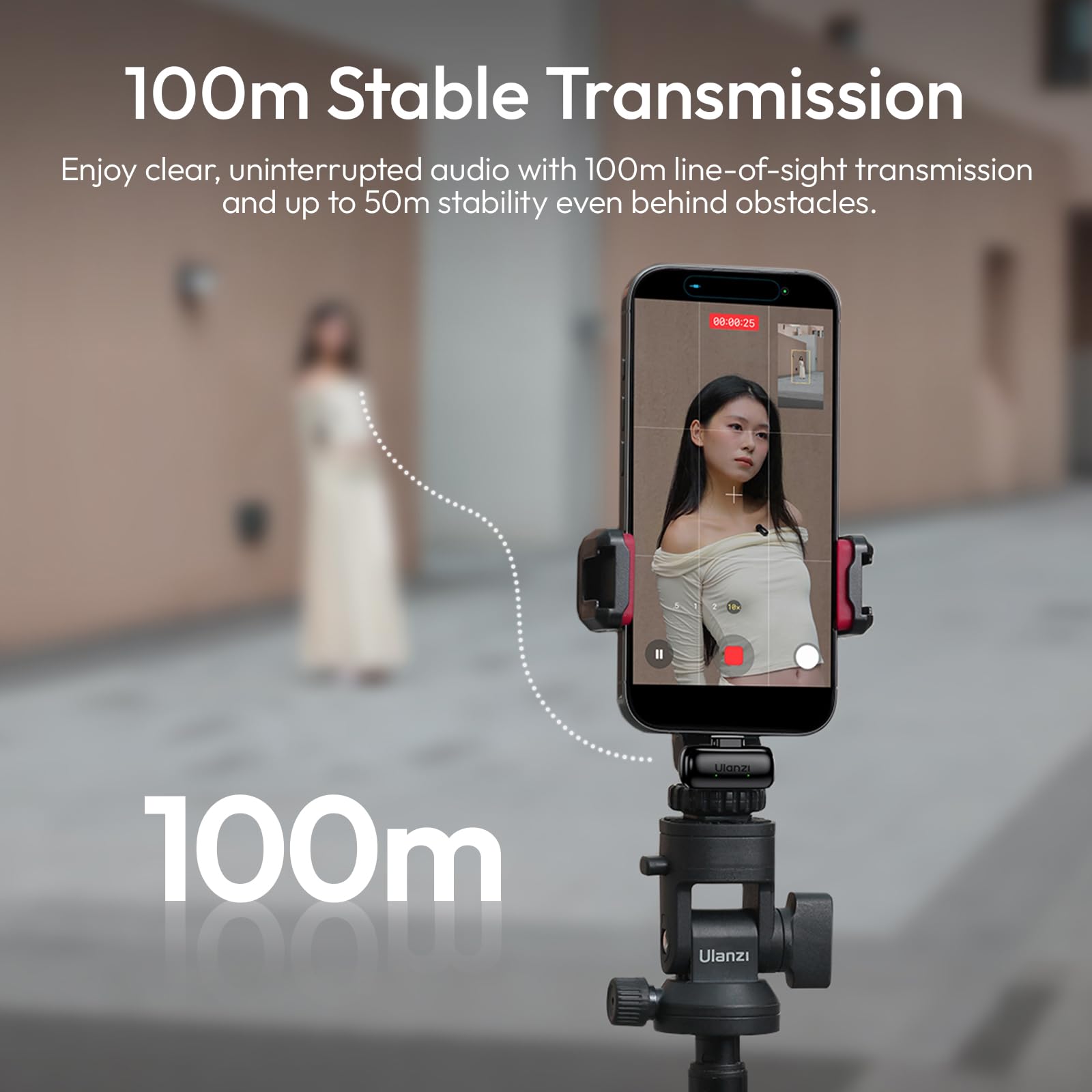 ULANZI A200 Mini Mikrofon Handy Kabellos für iPhone 17/16/15 Android, Intelligente Rauschunterdrückung, 30h Akku, 100m Reichweite, Lavalier Mikrofon Wireless für Streaming, Vlog, YouTube, TikTok