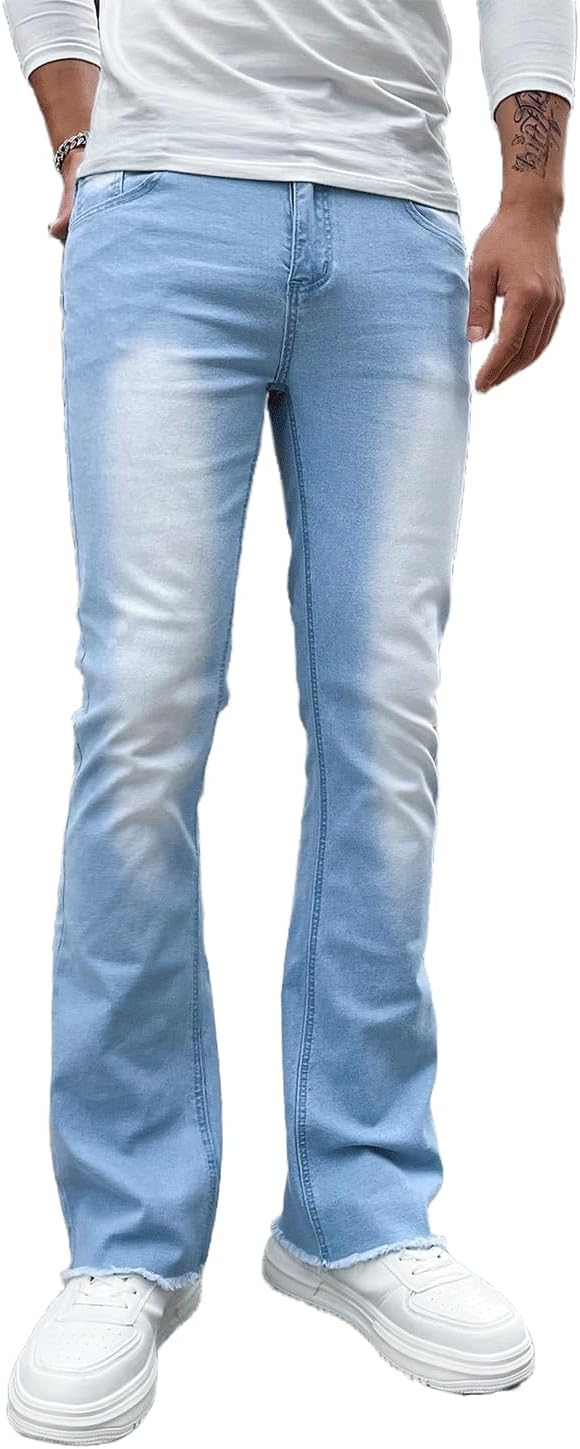 Men's Straight Leg Boot Cut Jeans Stretch Slim Fit Flared Jeans Light Wash Vintage Skinny Denim Pants - Image 2