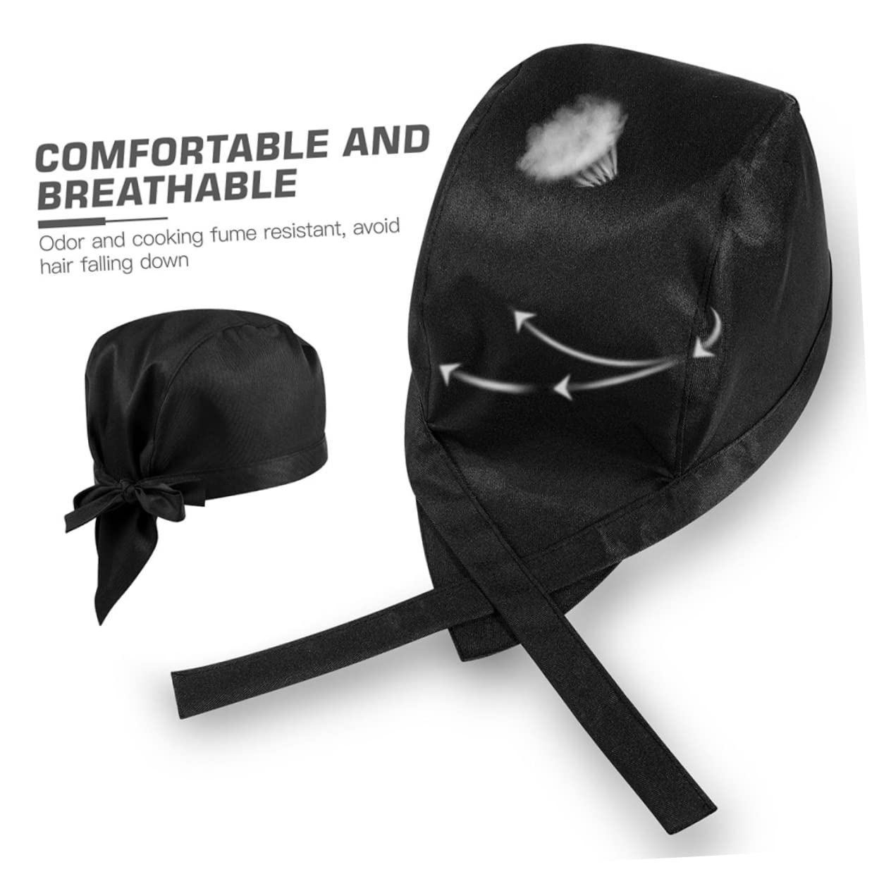 VALICLUD 8 Gorros de Chef Negros de Algodón Estilo Japonés, Cómodos y Elásticos para Cocineros en Restaurante y Cafetería