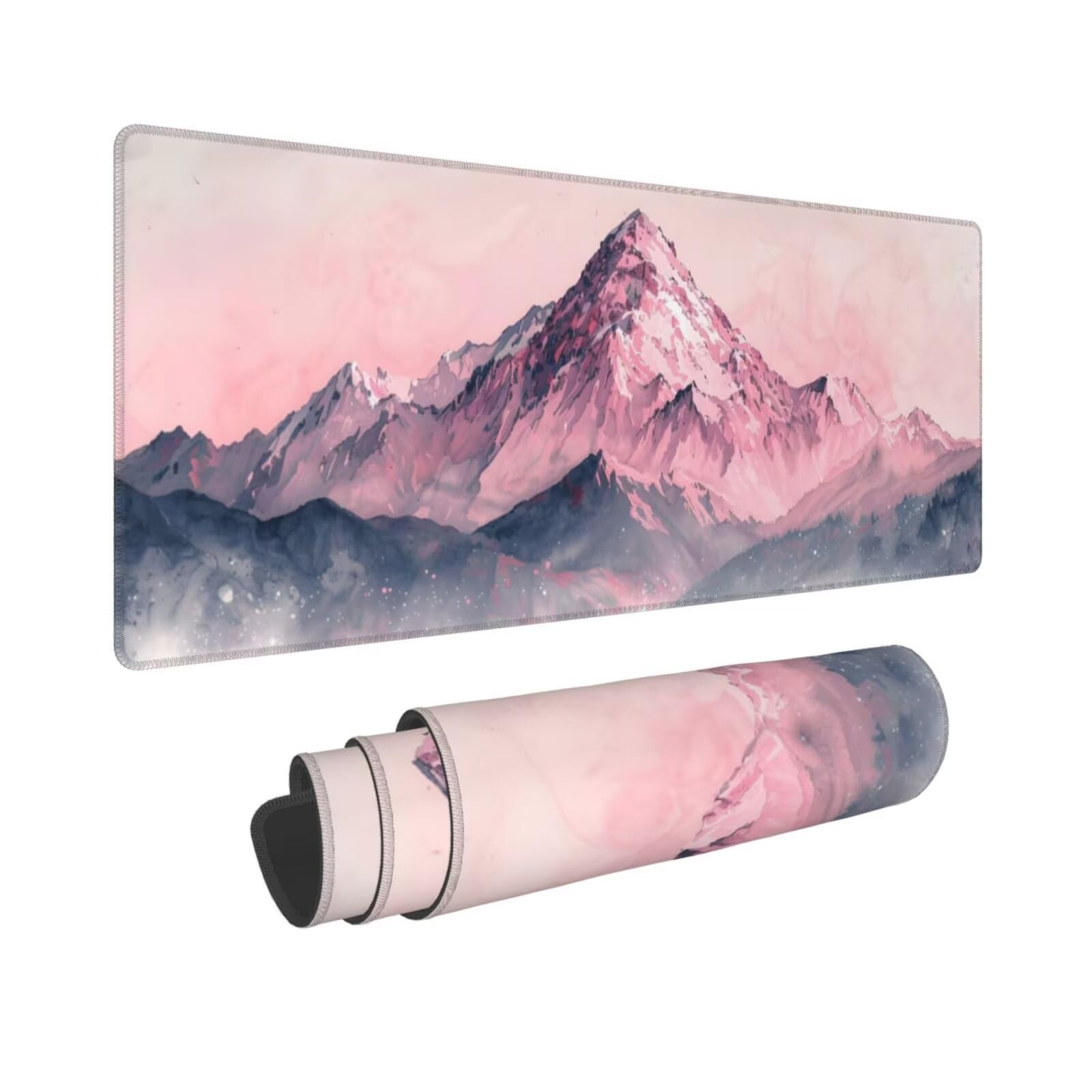 Tappetino Mouse, Tappetino Mouse Gaming Grande XXL 1500x800x3mm Tappetino Scrivania Mouse Pad, Base in Gomma Antiscivolo, Bordi Cuciti,Lavabile, Mousepad per Ufficio e Gaming (Montagne Rosa) R-176