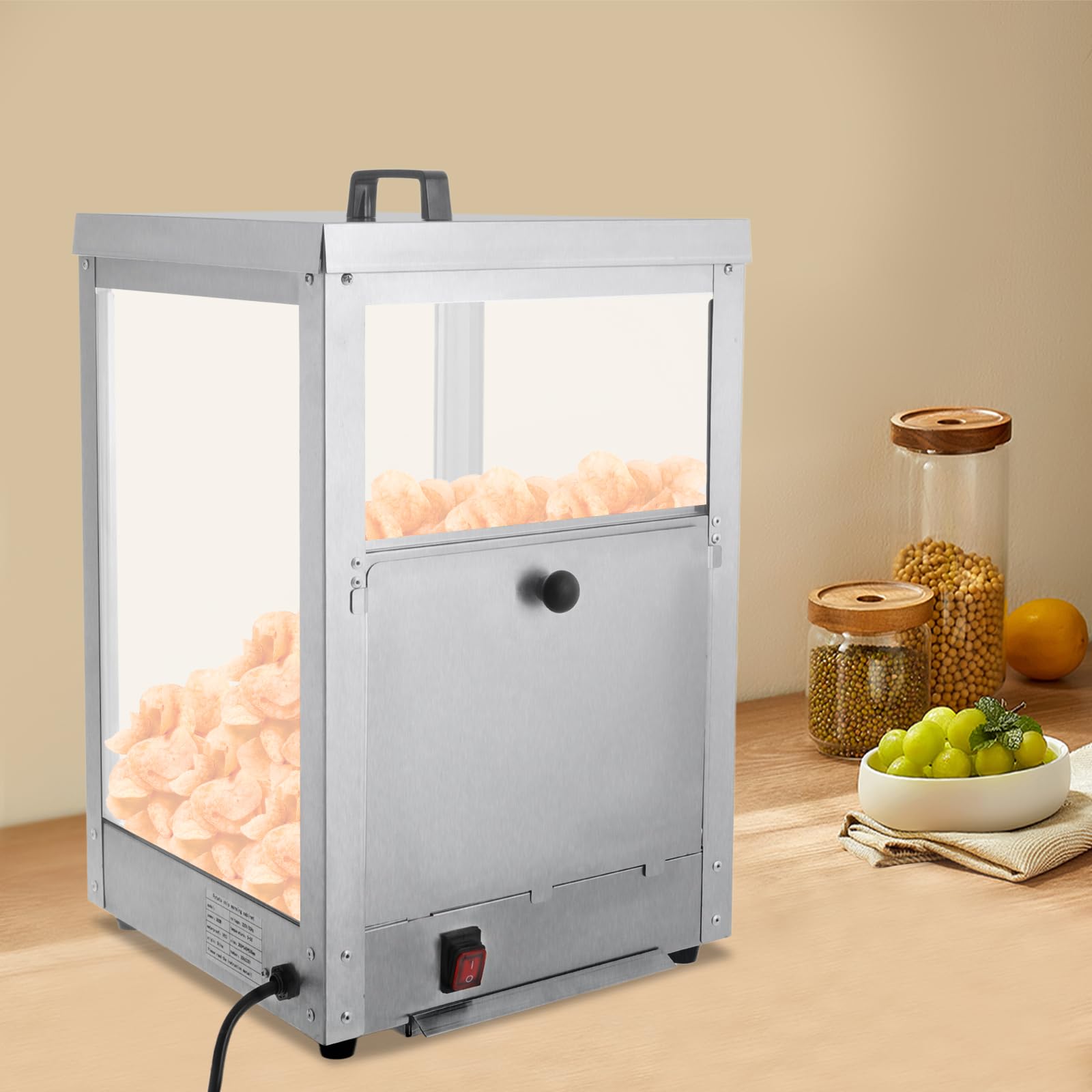 Scaldavivande in acciaio inox da 300 W, 35 l, armadietto termico per nachos e patatine fritte con finestra in vetro, scaldavivande elettrico per snack e gastronomia