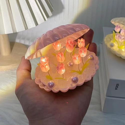 Miniatura 3 de BestAlice Luz nocturna de tulipán DIY, lámpara de flor de tulipán hecha a mano, lámpara de mesa de dormir de flores de simulación, luz LED romántica