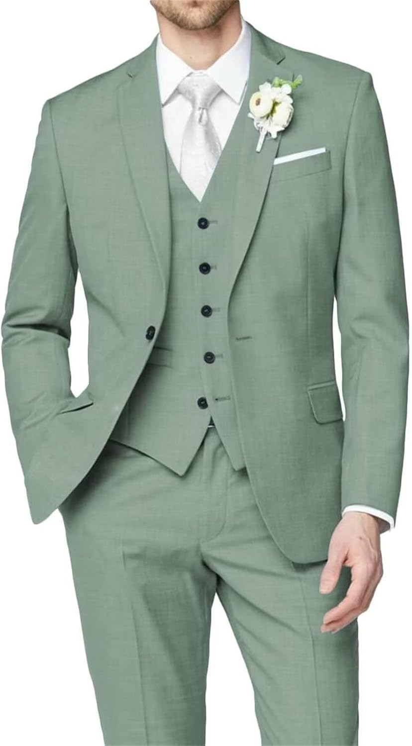 3 Piece Men Slim Fit Suits Wedding Groomsmen Prom Business Suit One Button Blazer Jacket Vest Pants Tuxedo Set