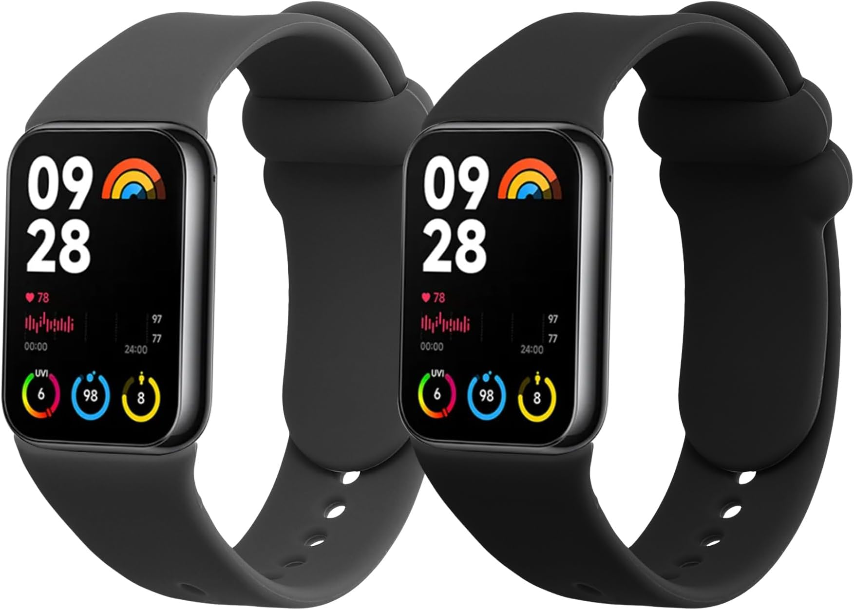 kwmobile Straps Compatible with Xiaomi Mi Band 8 Pro Straps - 2x Replacement Silicone Watch Bands - Black/Grey
