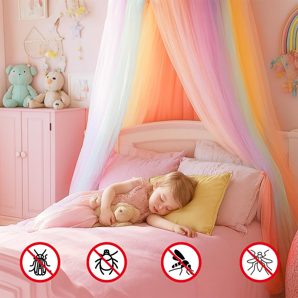 Vicloon Zanzariera Letto, Baldacchino per letto, Zanzariera a tenda per letto singolo/matrimoniale, Adatto Per Interni Ed Esterni, Protezione dalle Zanzare (Arcobaleno)
