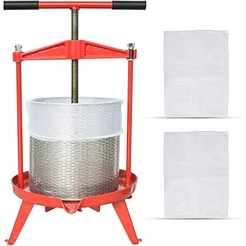Heavy-duty Cross-beam Stainless Steel Fruit and Wine Press with Reusable Mesh Bags