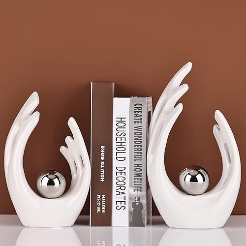 Miniatura 6 de Acento decorativo estético blanco plateado de 12" de altura para habitación, mesa funky para soporte de TV como centro de mesa, estatua y escultura