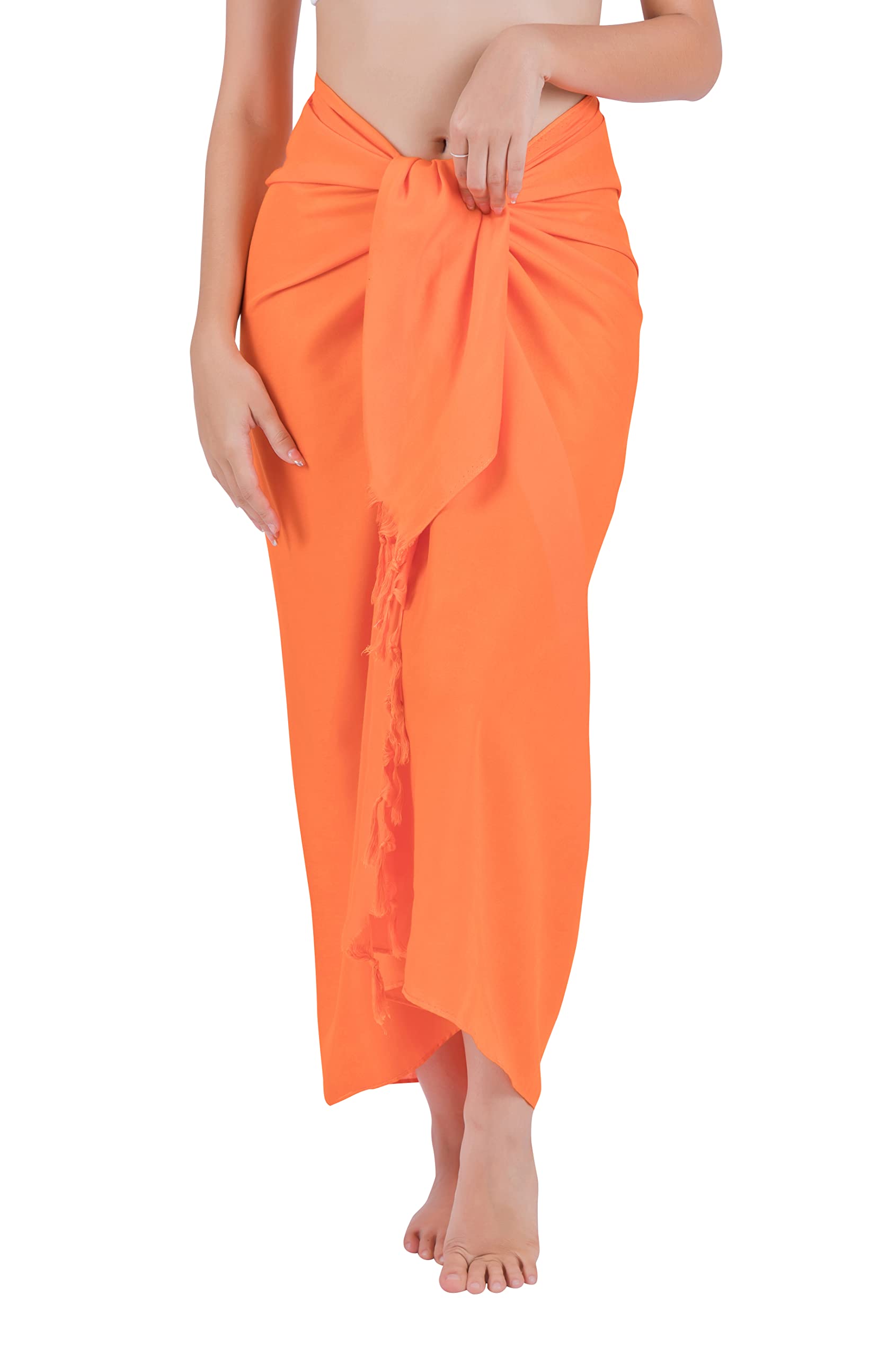 Chainupon Women's Orange Beach Pareos Sarong Sheer Long Swimsuit Cover Ups Bikini Wrap Skirt (Orange)