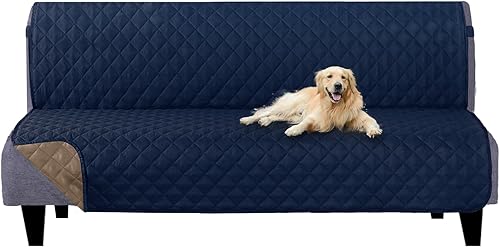 U-NICE HOME Fundas para sofá estilo futón, reversible, sin reposabrazos, protector de muebles, resistente al agua (futón, azul marinomarrón claro)