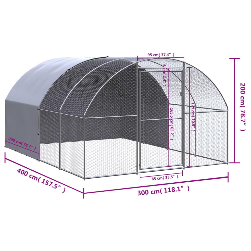 Pollaio per esterni in acciaio zincato, 3 x 4 x 2 m, con tetto in polietilene impermeabile, capiente recinto per conigli, porcellini d'India, criceti, roditori, furetti, ricci