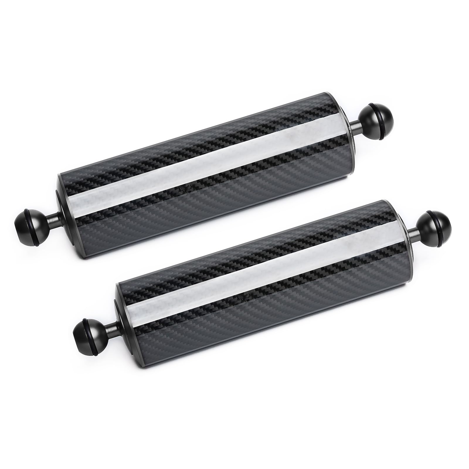 LetonPower Black 10" Underwater Carbon Fiber Float Arm, for Ultralight, Aquatic Arm, Dual 1'' Ball Buoyancy Floating Arms Lighting System for Diving Tray Video Light/Strobe (2pack)