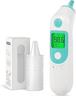 Thermometer for Adults and Kids, Accurate Baby Ear Thermometer with 3-Color Fever Indicator 40-Reading Memory F/°C Switch Mute Mode with Carrying Bag (White)