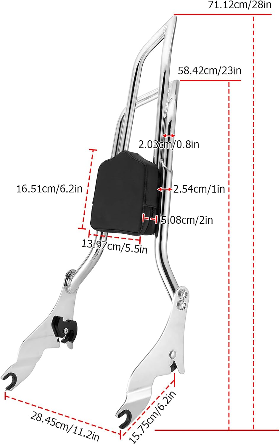 Mofun 28" Height Sissy Bar Passenger Backrest Detachable Compatible with Harley Touring Street Glide Electra Road Glide Road King 2009-2025 Chrome