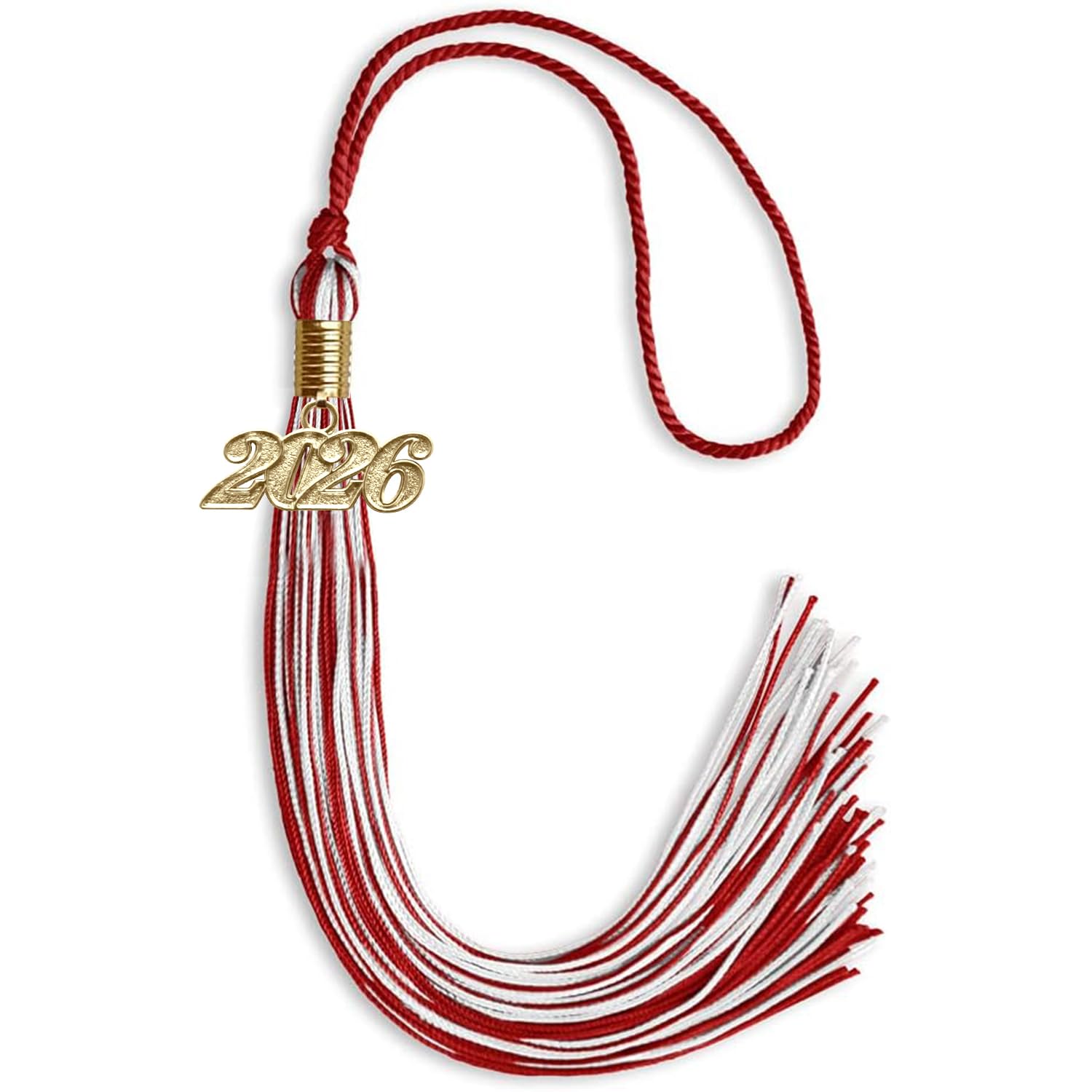 Endea Graduation Mixed Double Color Tassel with Gold Date Drop (Red/White, 2026)