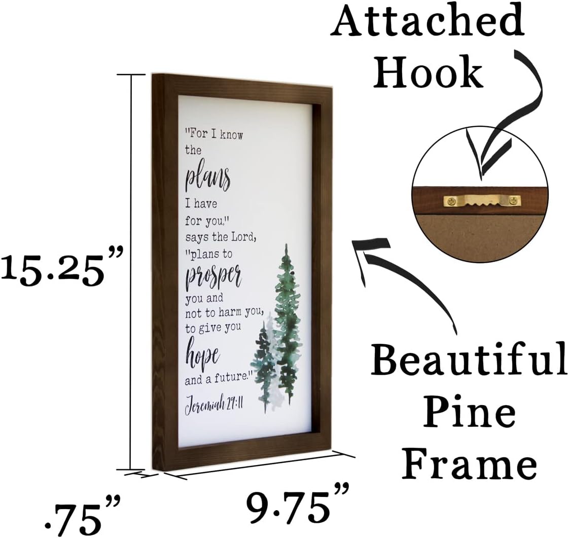 Jeremiah 29 11 Wall Art Christian Gifts. For I Know The Plans I Have For You Framed Wood Sign (15x10). Religious Wall Art Christian Home Decor for Living Room or Bedroom. Scripture Wall Decor Plaque.