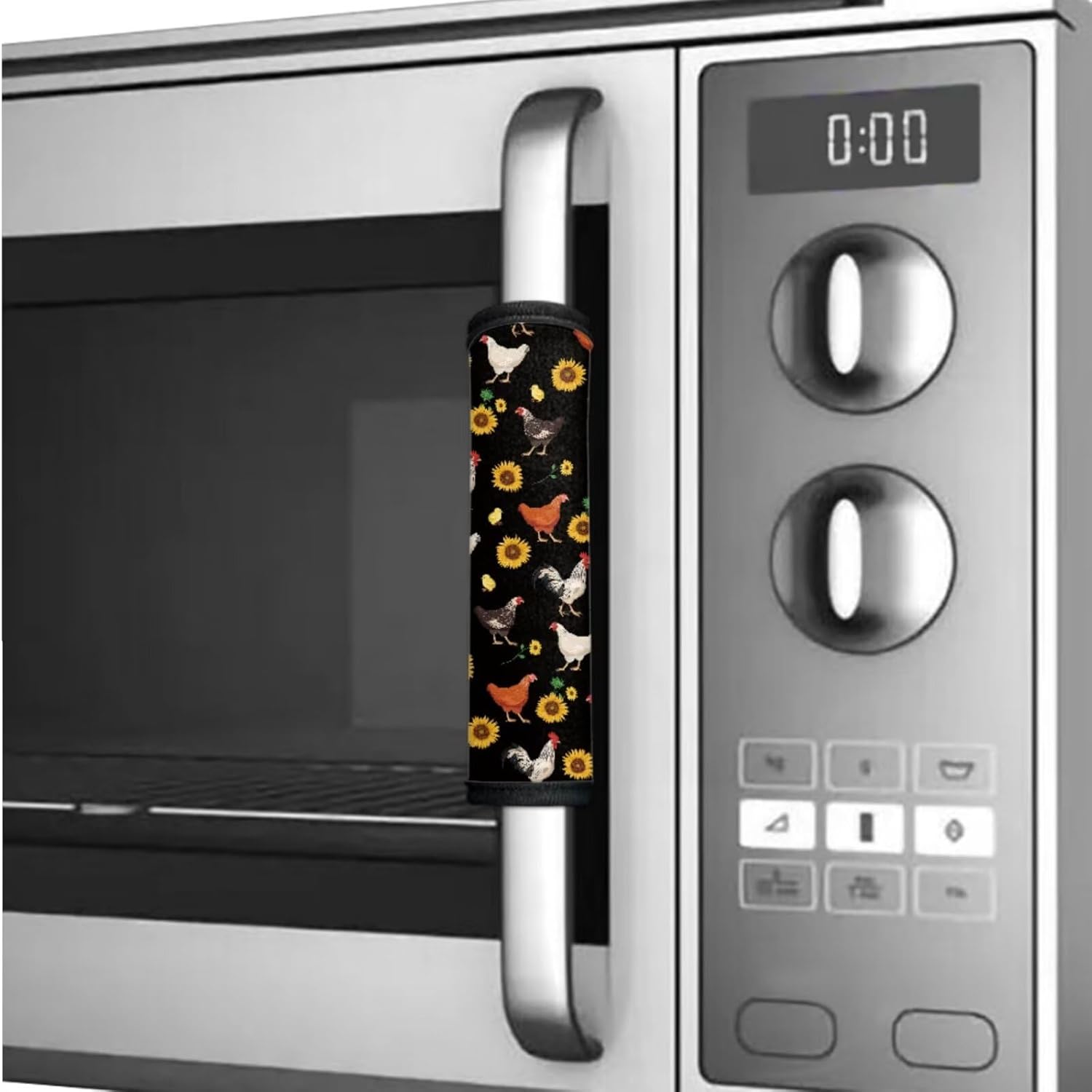 Refrigerator Door Handle Covers Pack of 8, Anti-Skid Kitchen Appliance Armrest Decoration Mat for Fridge Dishwashers Microwave Kitchen Decorations, Chicken Sunflower Black
