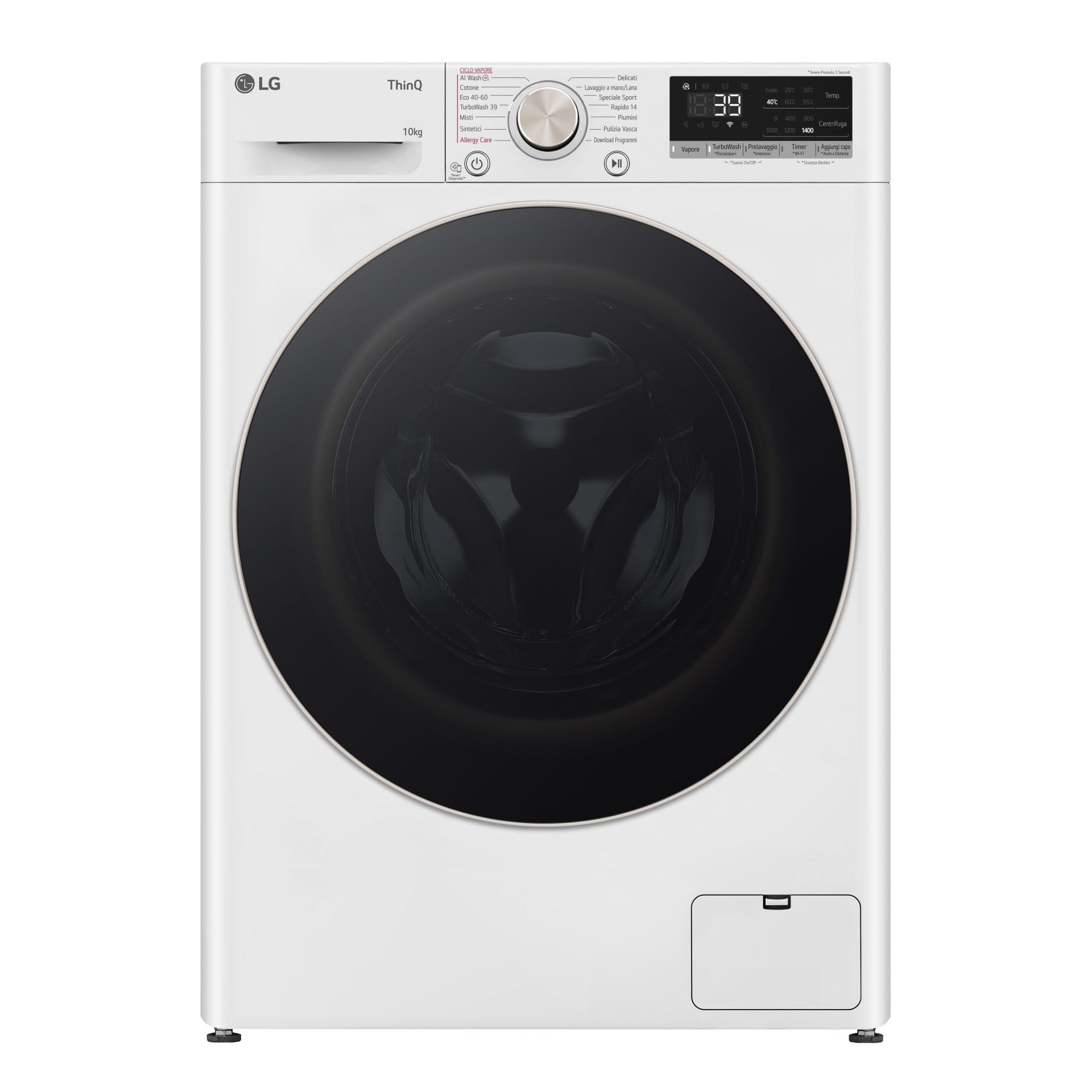 LG AI DD F4R7010TSWG Machine à Laver 10 kg, Chargeur Frontal, Série R7, Machine à Laver Classe A -10%, 1400 Tours TurboWash 360, Vapeur sur 7 Programmes, WiFi, Autonome, Blanc
