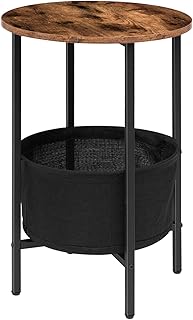 HOOBRO Round Side Table, Sofa End Coffee Drink Snack Table, Bedside Lamp Table with Removable and Washable Storage Basket, for Small Spaces, Living Room, Bedroom, Easy Assembly, Rustic Brown EBF63BZ01