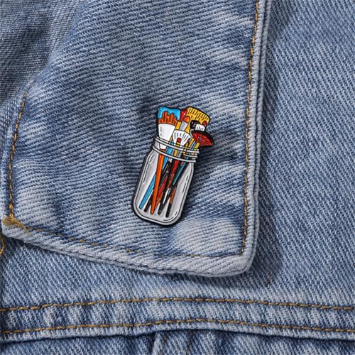 Image of Cute Brush Pen Brooch Pin for Women Unisex Enamel Cup Brooches Spur Lapel Pins Suit Collar Dress Accessories Scarf Decoration Jewelry for Student Artist