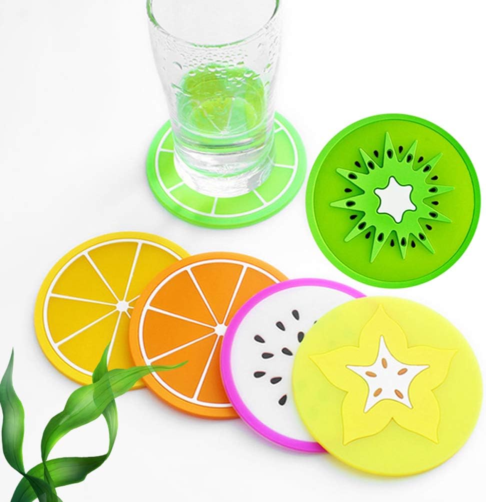 7 Pcs Fruit Coaster, Non Slip Silicone Heat Insulation Coasters, Cute Slice Drink Cup Mat for Bar Kitchen and Patio Tabletop