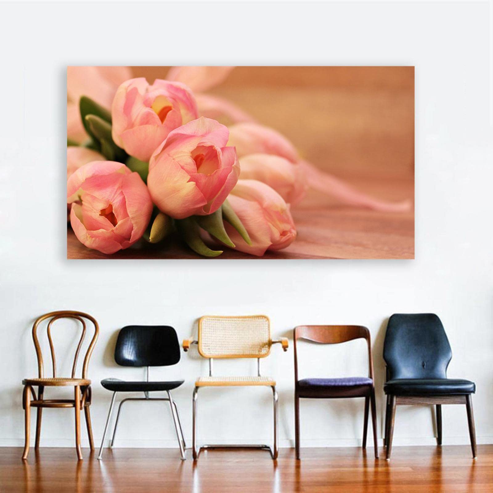 Oprawiony. Nowoczesny kwiatowy obraz na ścianę. pastelowy różowy plakat. Ponadwymiarowa sztuka ścienna. Nowoczesne obrazy do dekoracji salonu. 30 x 51 cm (11,8 x 20,1 cala) oprawione