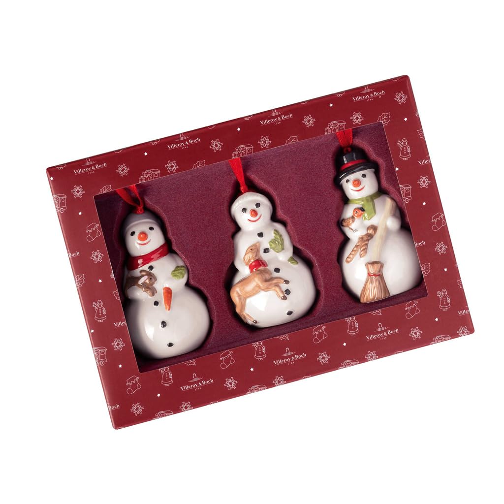 Villeroy & Boch Nostalgic Ornaments bonhommes de Neige, Ensemble de 3 pcs, 8 x 3,5 cm