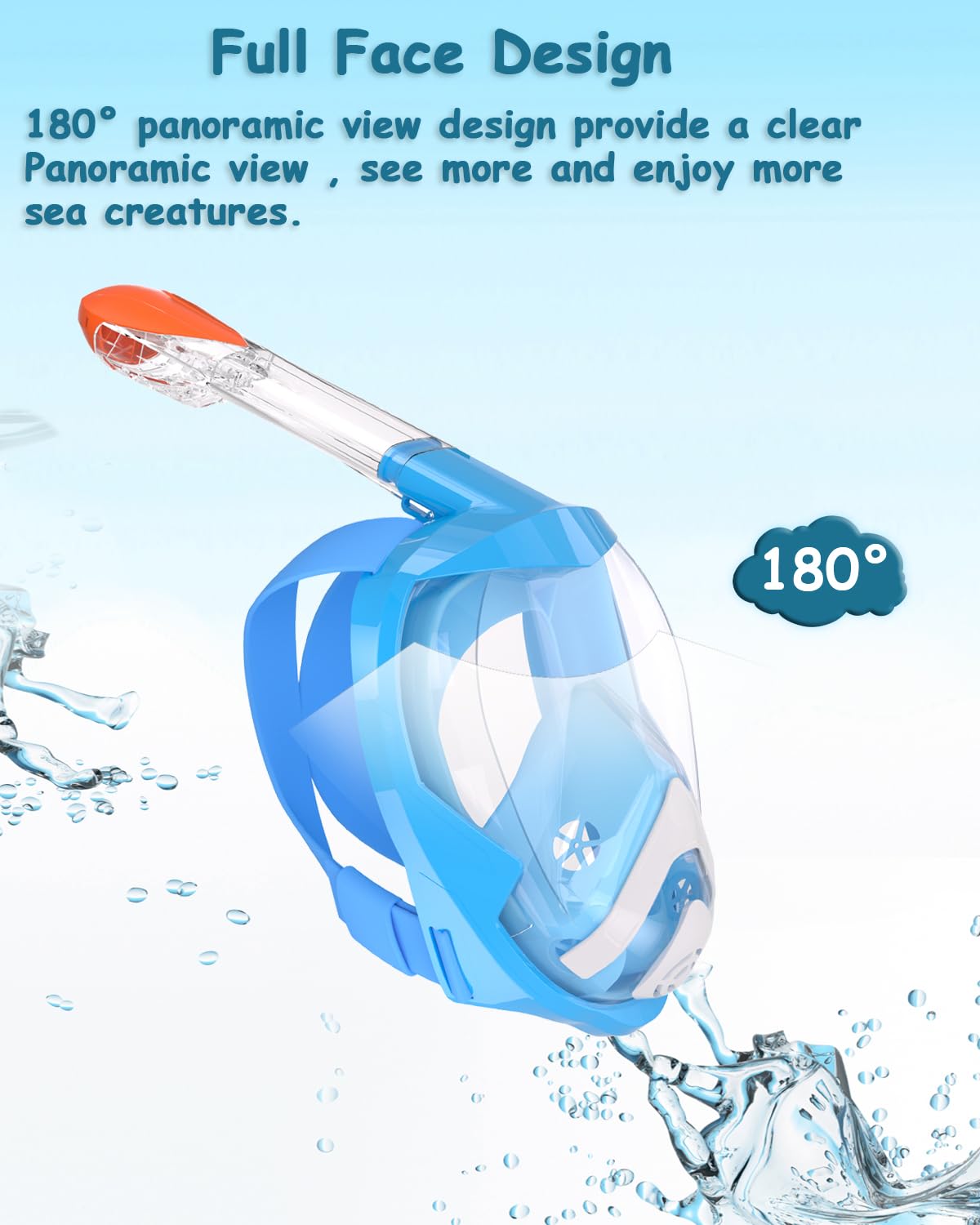 Flyboo Maschera da Snorkeling,Maschera Subacqueacon con Visuale Panoramica 180° Design Pieno Facciale e Compatibile con Videocamere Sportive Maschera per Immersioni per Adulti