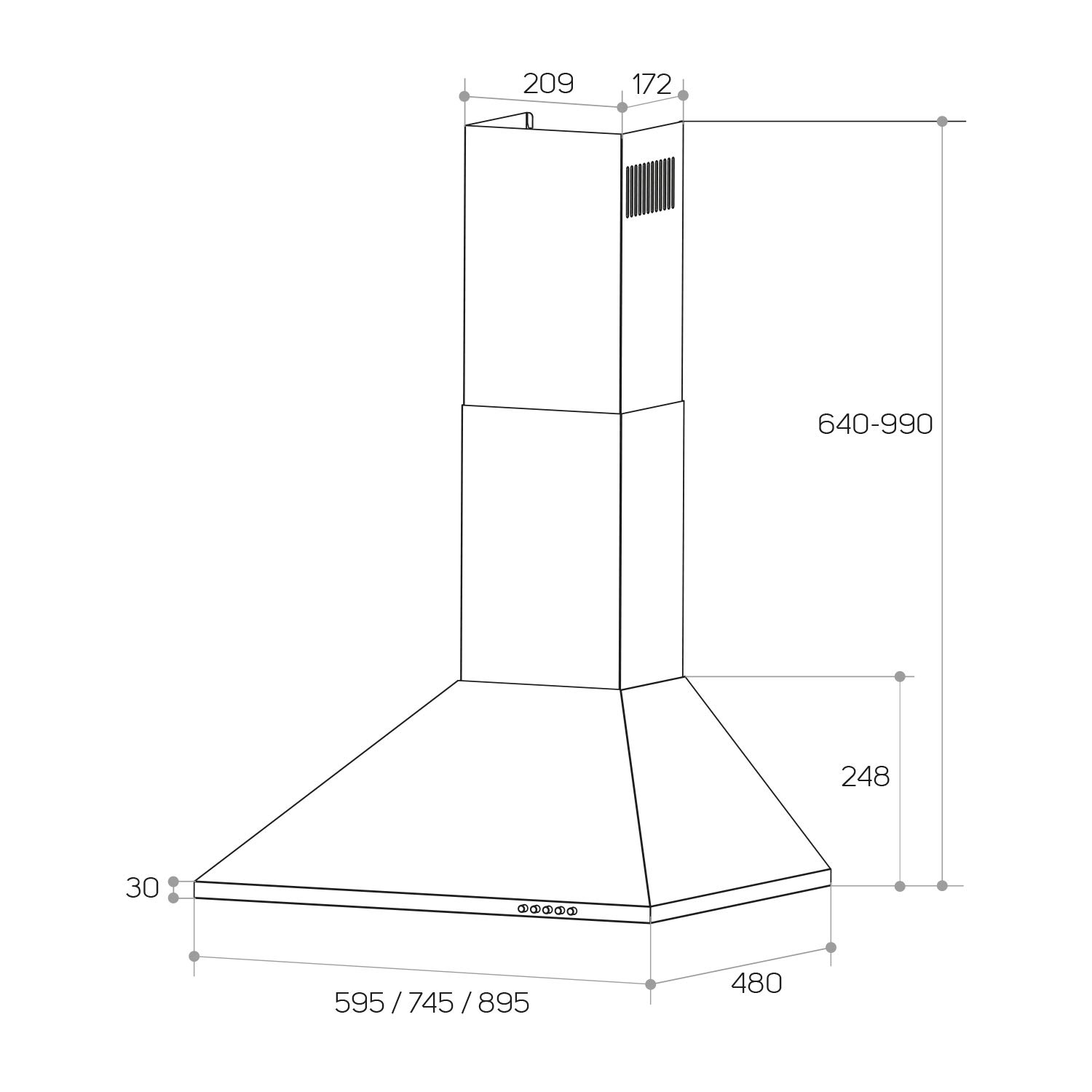 Taurus PR90IXAL - Cappa decorativa in acciaio inox, larghezza 90 cm, 650 m3/h di aspirazione, 3 velocità, comandi meccanici, efficienza A, 200 W, filtri in alluminio lavabili multistrato, LED
