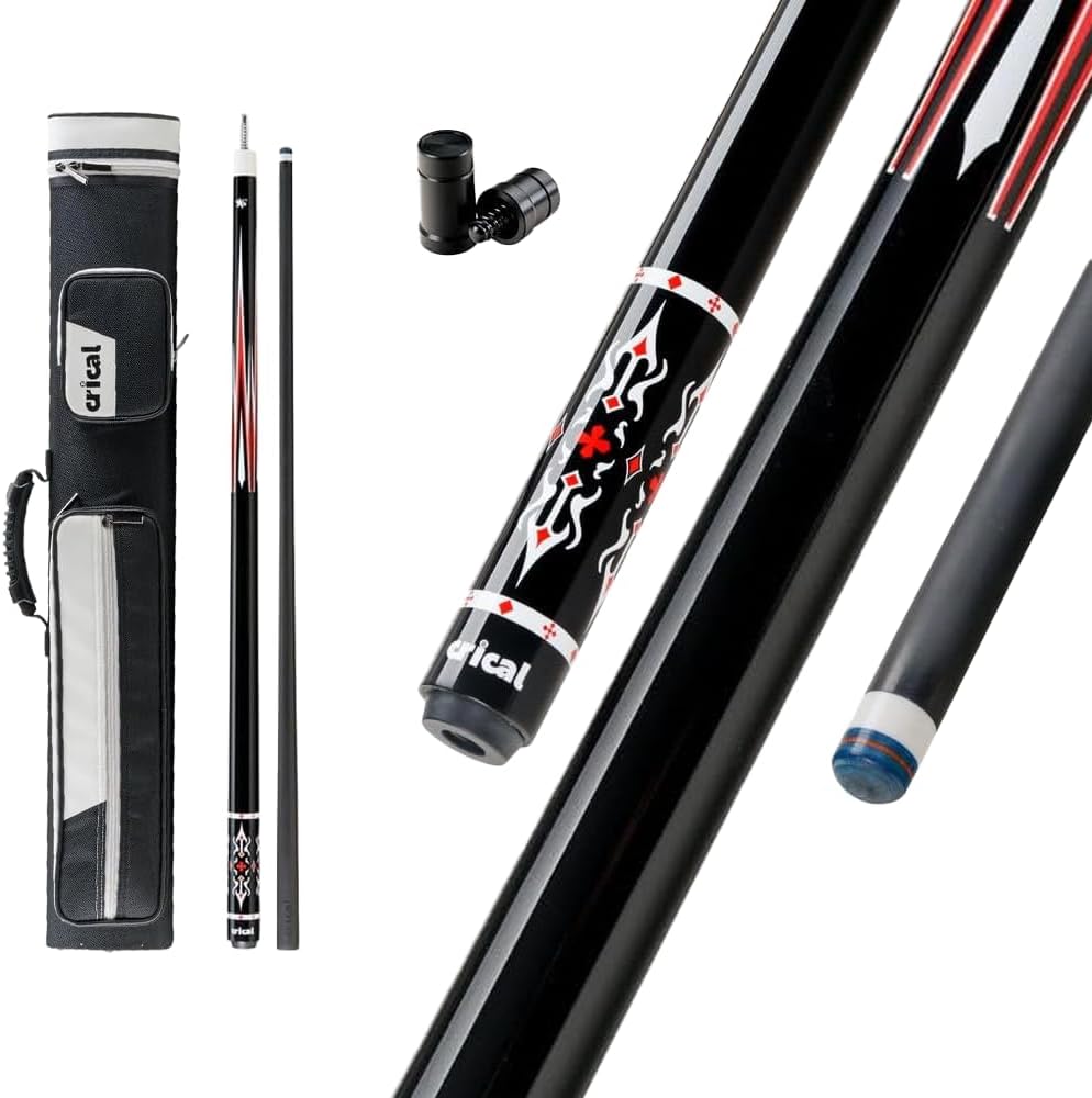CRICAL Carbon Fiber Pool Cue and 2 X 4 Billiard Cue Case (Stick 58" with 3/8 * 8 Pin Joint and 12.5mm Tip ; Holds 4 Shafts and 2 Butts, Soft-Padded Shoulder Straps and Handle)
