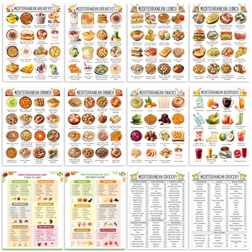 iyouthlife 12 Pcs Mediterranean Diet Chart Food List, Grocery List