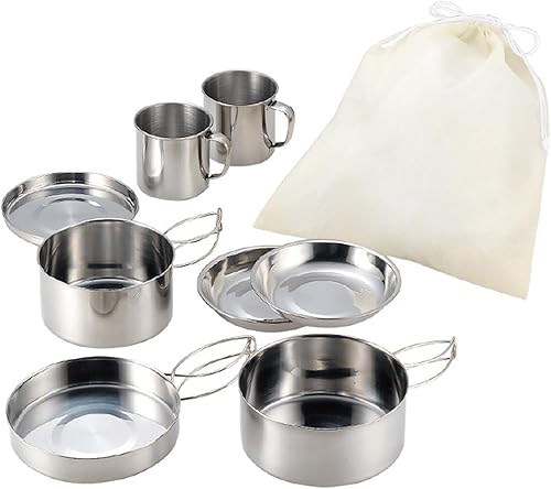 Amagogo Juego de 8 utensilios de cocina para camping, vajilla portátil, platos y tazas para exteriores, juego de cocina para picnic, viajes,