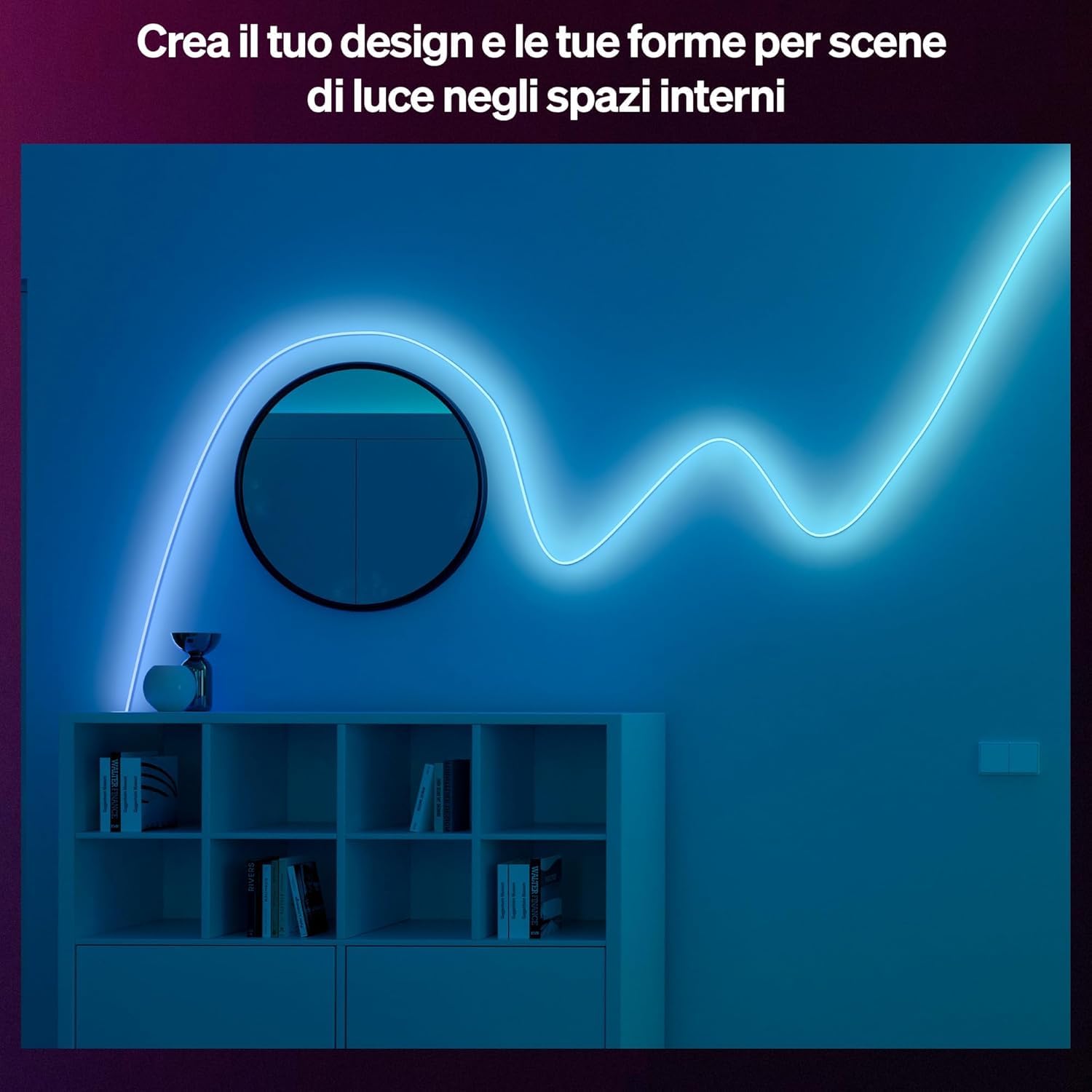 Striscia LED Hue Essential Flessibile, 5 m, RGBIC, Colori e Atmosfere Vivaci, Luce Flessibile per Interni, Installazione Facile, Controllo App e Voce, per Alexa, Google Assistant e Apple Home