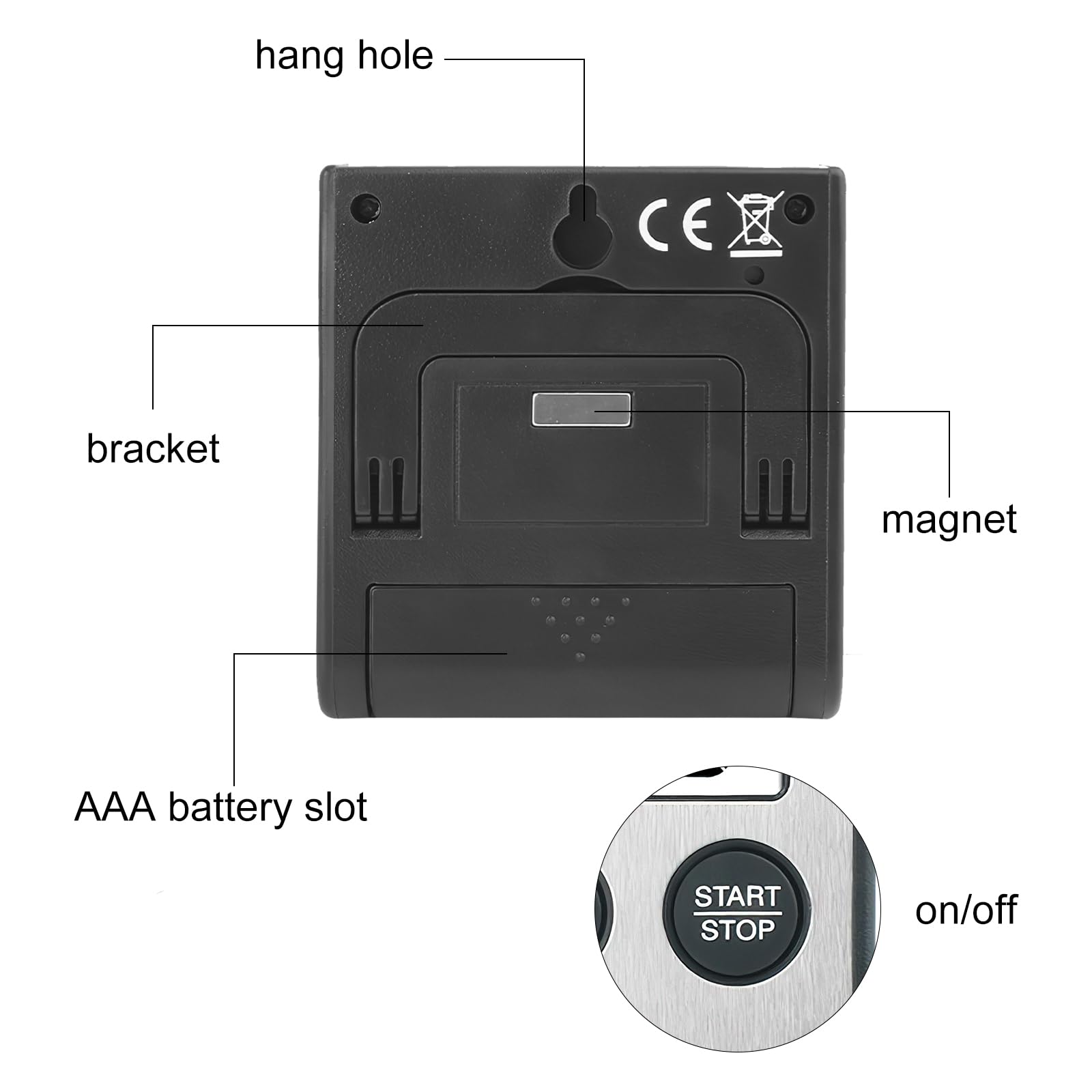 Korttijdmeter, keukentimer, digitale timer, 6,5 x 1,6 x 7 cm