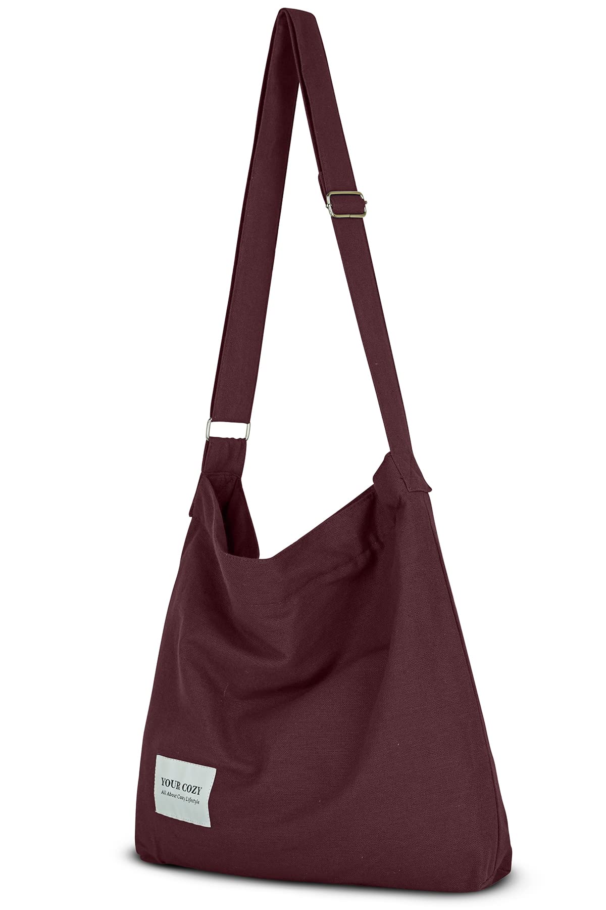 Your Cozy Women's Retro Large Size Cotton Shoulder Bag Hobo Crossbody Handbag Casual Tote For Shopping and Travel (Red Wine)