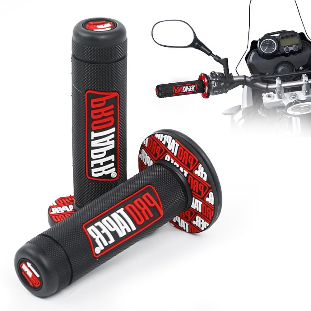 1 Coppia Manopole Moto Pro, Manopole Per Moto Dirt Pit, Misura 22/24Mm, Manubrio Gomma Freno, Colore Nero E Rosso