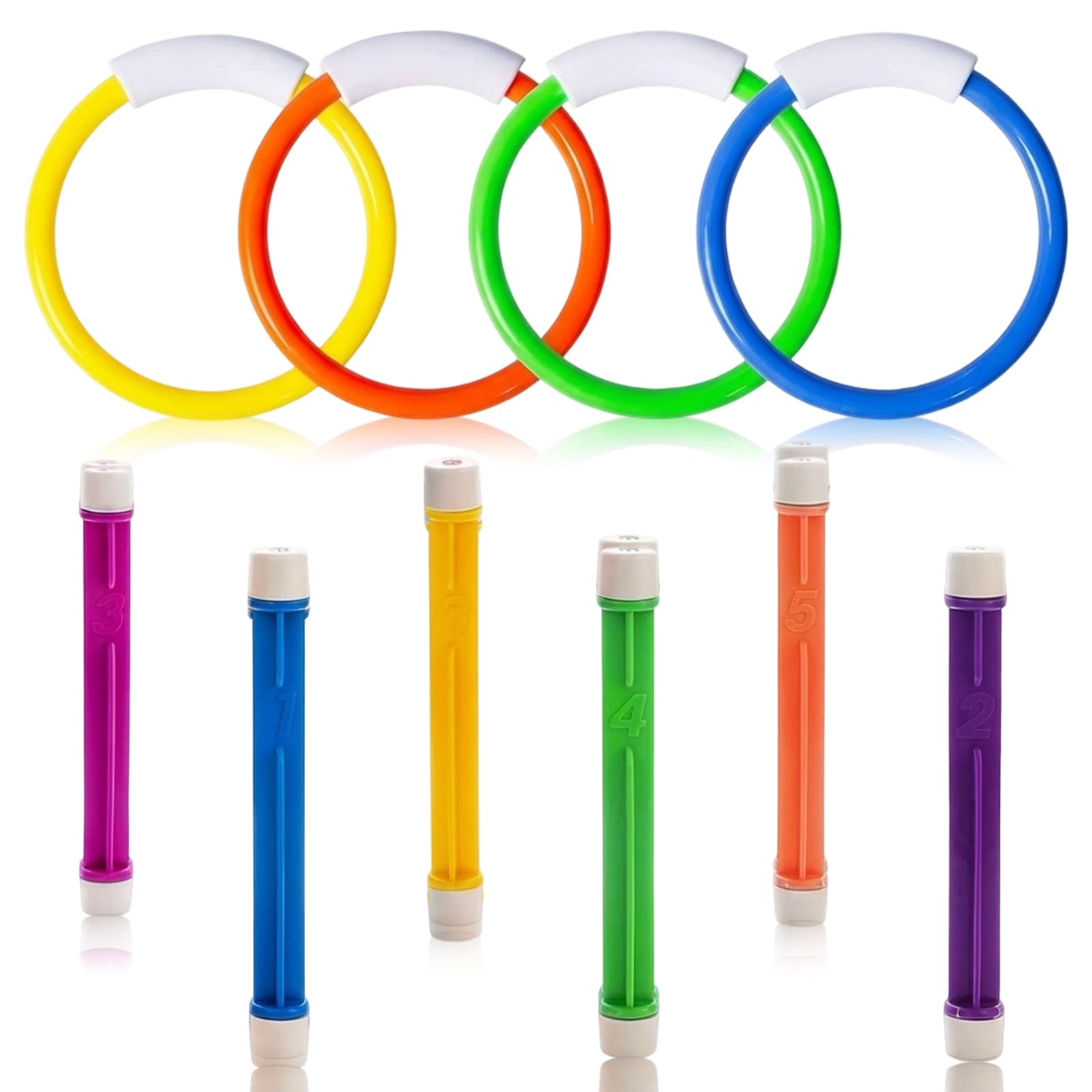 10 Pieces swimming pool toys, swim toys,Professional Pool Sinkers, Diving Skill Enhancement Equipment, Including 4 Dive Rings and 6 Fun Dive Sticks With Numbers, Aquatic Training Accessories for Pool