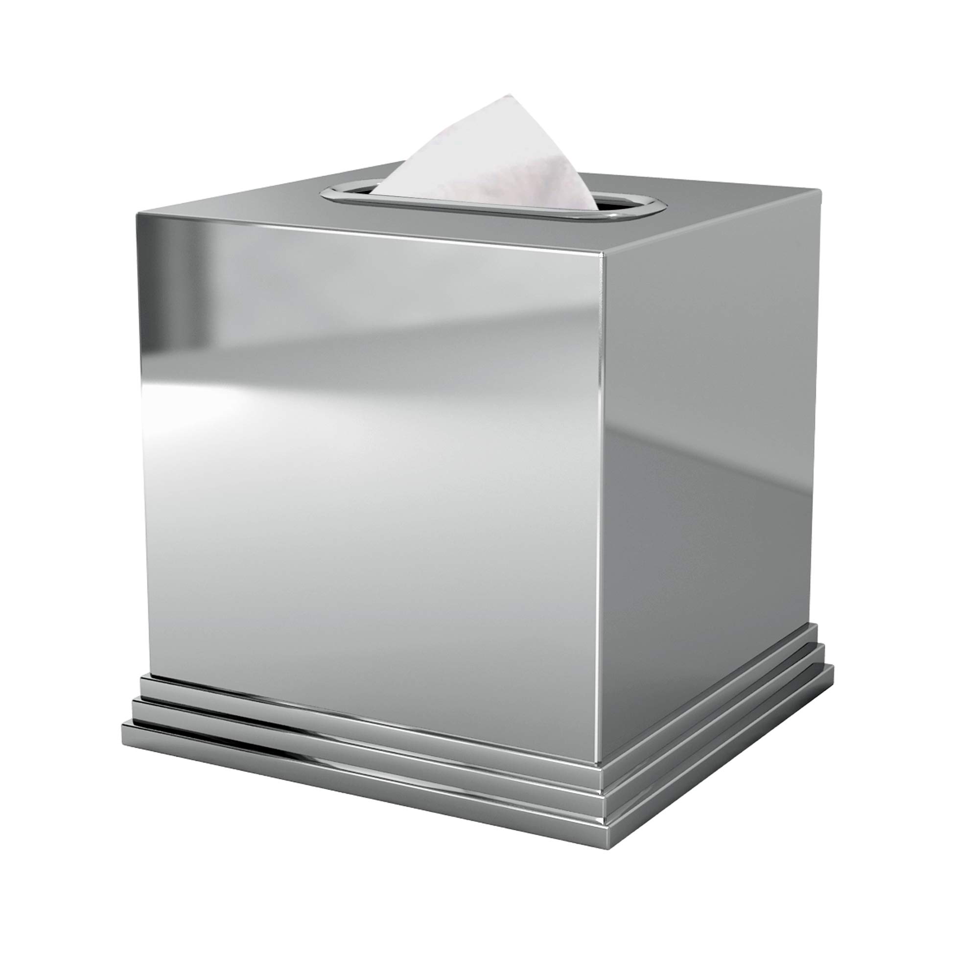 nu Steel Timeless Boutique Tissue Box Cover Stainless Steel Square Facial Tissue Box Holder for Bathroom Vanity Countertops, Bedroom Dressers-Chrome Finish, Chrome Plated