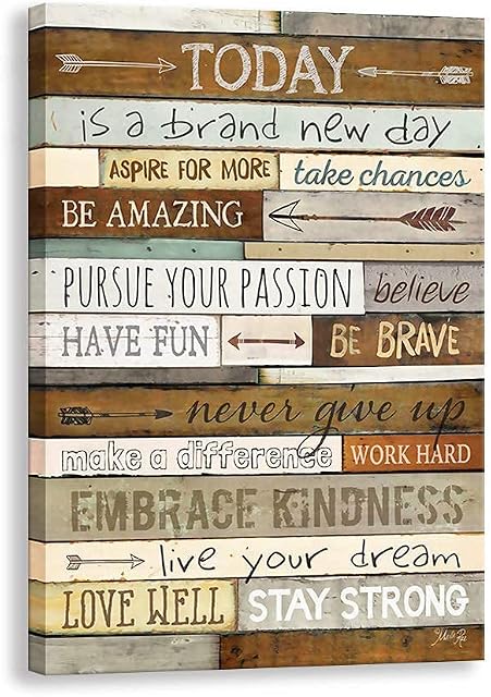 BFSA Inspirational Wall Decor - 7 Rules of Life Motivational Canvas Wall Art Positive Quotes Living Room Rustic Framed Art Gift for Bedroom Bathroom (inspired, 16x24 in (40x60cm))