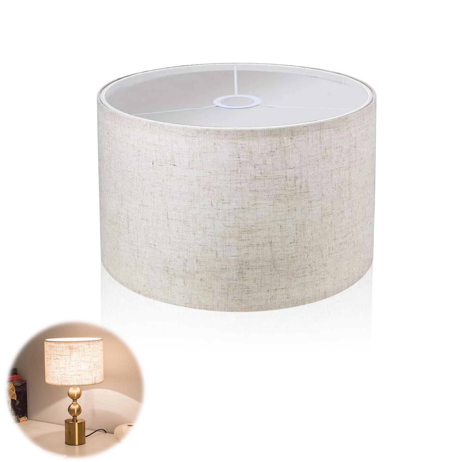 Linen Drum Lamp Shade, Drum Lamp Shades 30cm Beige Lampshade