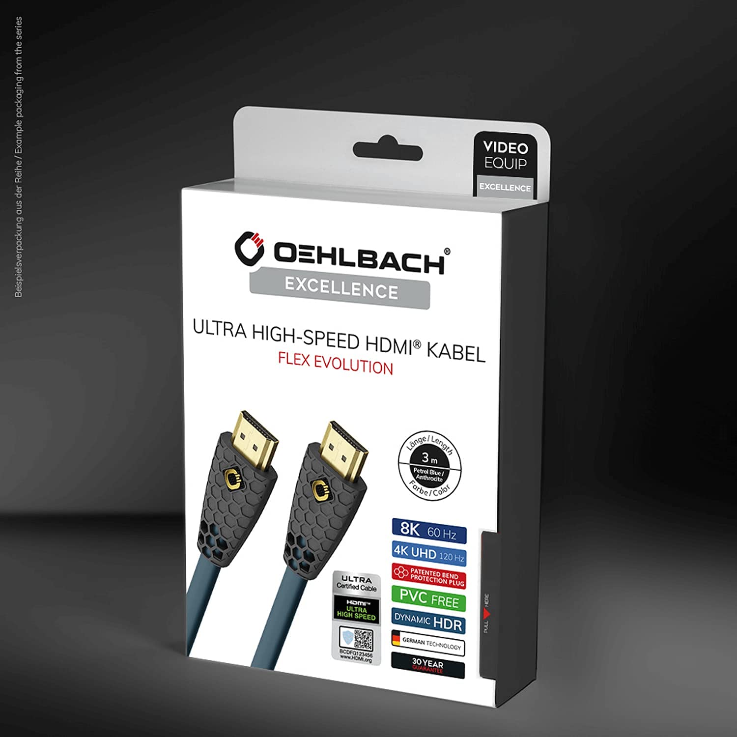 OEHLBACH Flex Evolution - Cavo HDMI ad altissima velocità, protezione antipiega brevettata, 8K UHD 60Hz 4320p, 4K 120Hz, 2160p - 48Gbps, 21:9 Cinema, 3D, Dolby Vision, Dynamic HDR 10+, VRR, eARC, 1,50