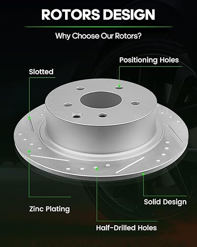 Miniatura 3 de SCITOO Rotores de disco DS delanteros de 11.65 pulgadas y traseros de 11.48 pulgadas y traseros de 5 lengüetas + pastillas de freno de cerámica de